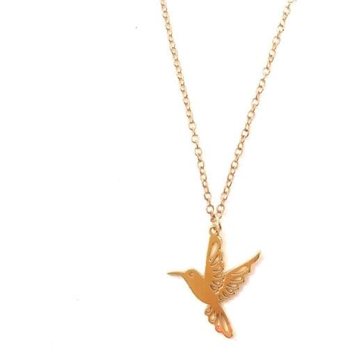 Gold color hummingbird necklace metal choker chain filigree bird pendant necklace fashion women costume jewellery handmade