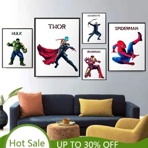 Marvel Avengers Comics Canvas Posters Anime Spiderman Captain America Hulk Painting Prints Wall Art Picture Living Home Decor
