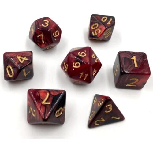 Rollooo DND Dice Set of 7 Gemini Color Black and Red d4 d6 d8 d10 d% d12 d20