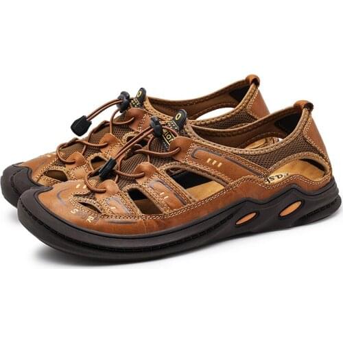 Fashion Men Genuine Leather Sandals Non-slip Outdoor Summer Beach High Quality Comfortable Roman Brand Classic Trekking Big Size