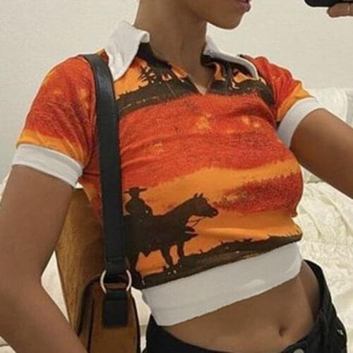 SEASONS Printed V Neck Harajuku Short Sleeve Cropped Tshirt Women 2021 Casual Preppy Style Kawaii T Shirt Lady Summer ASTS83312