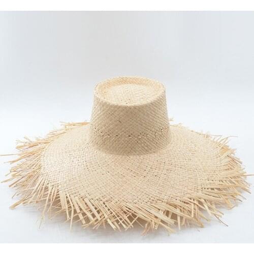 Natural Raffi straw hat with high top and big eaves for foreign trade in summer outdoor beach sunscreen and shade straw hat