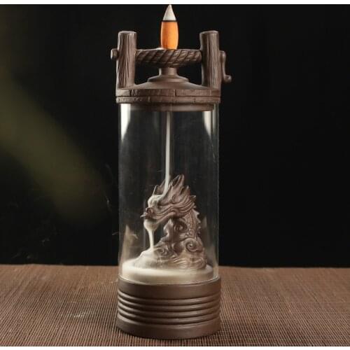 VIP Dropship Dragon Backflow Incense Burner Clear Cover Ceramic Crafts Teahouse Ornaments Beautiful Home Decor Cone Censer