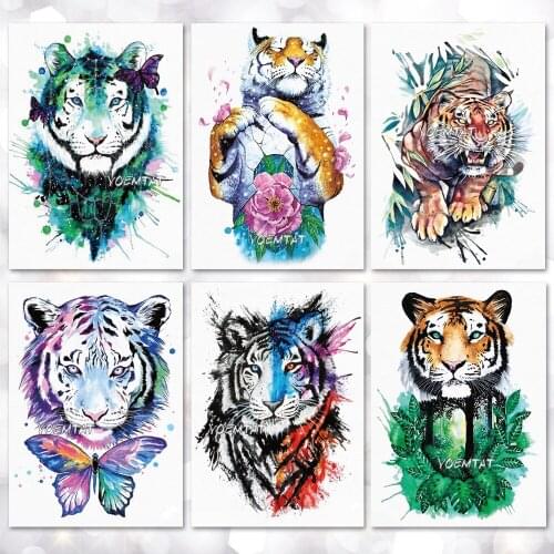 Waterproof Temporary Tattoo Sticker Watercolor tiger lion wolf pattern tattoo Water Transfer body art fake tattoo for women men