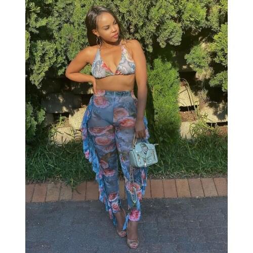 5 Colors Women Summer Swimwear Female Three-Piece Swimsuits Butterfly/Tie-Dye Print Bikini Top+Panties+High Waist Trousers