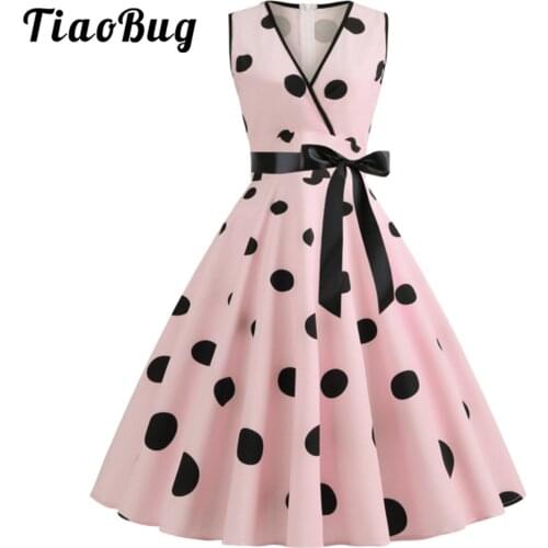 2021 Womens Summer Dresses Polka Dot V Neck Sundress Sexy Retro Robe Femme 1950s Vintage Dress Woman Rockabilly Party Dress