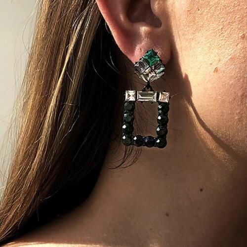 ZHINI Bohemia Punk Geometric Square Dangle Drop Earrings for Women Luxury Colorful Crystal Big Earring Statement Jewelry Gift