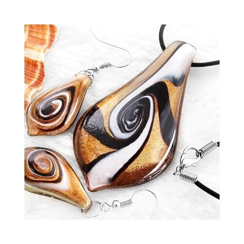 1 sets / lot Leaf Lampwork Murano Glass Necklace Pendant Earrings FASHION