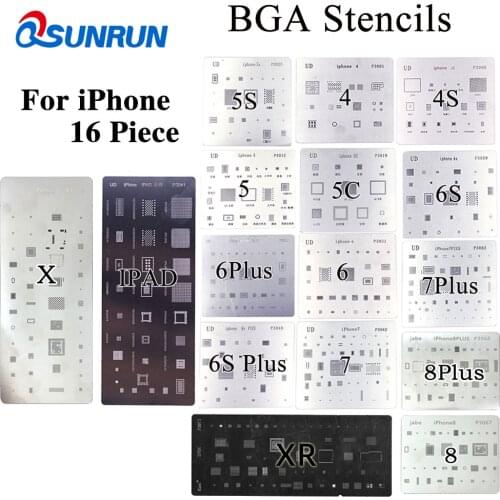 16pcs/lot high quality full set BGA Reballing Stencil dedicate kit for iPhone 4 4s 5 5s 5c 6 6+ 6S 6s+ 7 7+ XR 8 8Plus X iPad