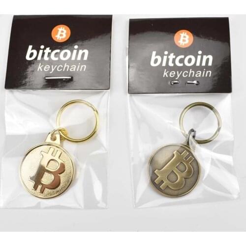 2 colors Antique brass and Gold Plated 25mm Bitcoin Coin Keychain Bit coin Cryptocurrency Gift
