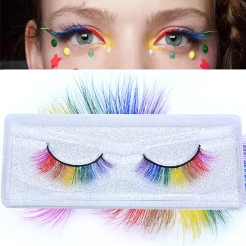 2021 Newest Colorful Rainbow Eyelashes 7 Colors 3D Fluffy Real Mink Colored Eye Lashes Party Cosplay Makeup Cilias