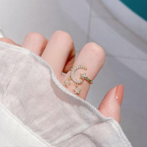 2021 New Fashion Brand Jewelry Crystal Moon Adjustable Rings for Women Delicate Gift Engagement Star Tassel Rings