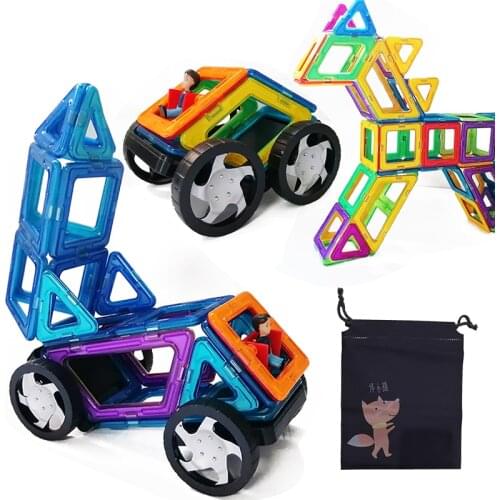 52-64 pcs Big Size Plastic Magnetic Building Blocks Toys Square With Stickers And Birthday Christmas Gift Bag