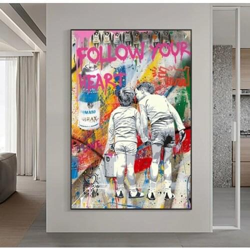 Abstract Banksy Graffiti Art Canvas Painting "Follow Your Heart" Posters and Prints Street Wall Art Pictures Living Room Decor