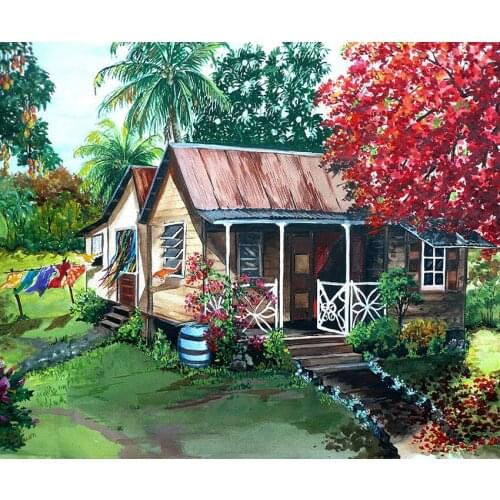 MM 14/16/18/28 CROSS STITCH Full Round Drill 5D DIY Diamond Painting " Landscape of the Cottage 3D Embroidery Cross Stitch