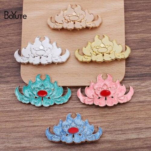 BoYuTe (10 Pieces/Lot) 31*54MM Dripping Oil Fire Lotus with 6 Loops at Back Handmade DIY Alloy Jewelry Accessories