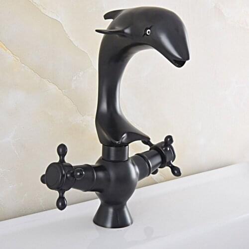Basin Faucets Oil Rubbed Bronze Bathroom Sink Faucet Dolphin Shape Double Cross Handle Bath kitchen Mixer Taps Nsf842