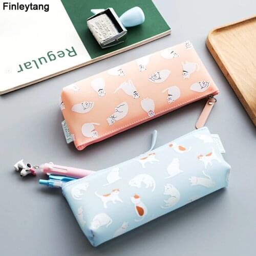 2020 NEW Kawaii Cartoon Cat Silica Gel Pencil Case Super Big Capacity School Stationery Pen Bag Gift for Girl Boy Student HOT