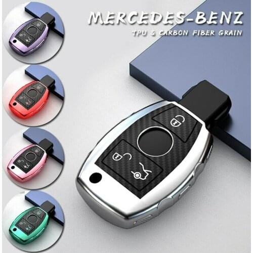 Carbon Fiber TPU Remote Car Key Fob Case Cover Holder Shell For Mercedes Benz A B C E S Class W203 W204 W210 W220 R230 R171