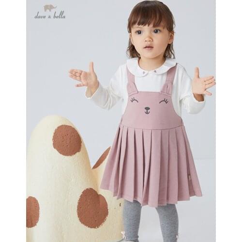 DBS18432 dave bella autumn baby girls cute cartoon patchwork dress children fashion party dress kids infant lolita clothes