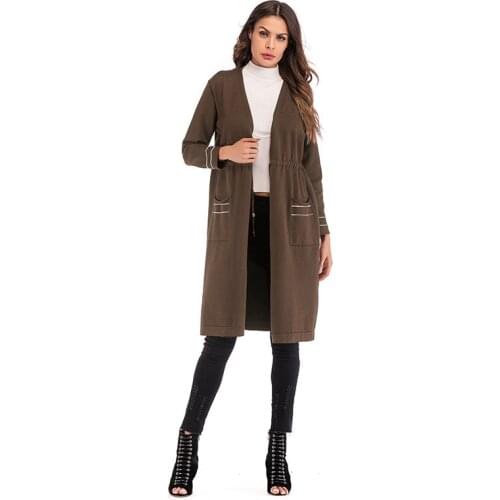 Neatie Kiddie Fashion Spring Autumn WOmen Slim Long Coat Outwear Female Knitting V-neck Solid Pockets Casual Jacket Cardigan