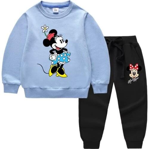 Disney Minnie Mouse Baby Girl Clothes Set Autumn Kids Hoodies Sweatshirts+Pants 2pcs Outfits Casual Toddler Children Sportswear