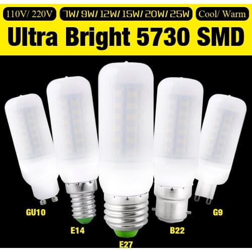 E27 GU10 G9 E14 B22 E12 220/110V LED lamp 24led 30led 36led 48led 69led spotlight,SMD5730 LED Bulb crystal chandelier corn light