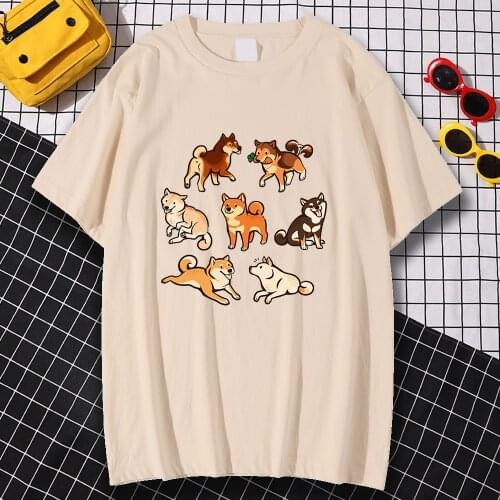 Loose Fashion Male T Shirt Spring Summer Tshirts Adorable Shiba Inu Dogs Cartoon Printing Clothing Short Sleeves T Shirts Men