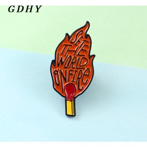 GDHY SET THE WORLD ON FIRE! Matches Brooch Burning Matches Enamel Pin Badge Lapel pin Denim Shirt Punk Cool Fashion Jewelry Gift