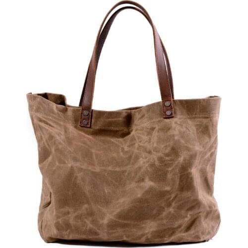 Waterproof oil wax canvas handbag large capacity shopping bag fashion tote bag