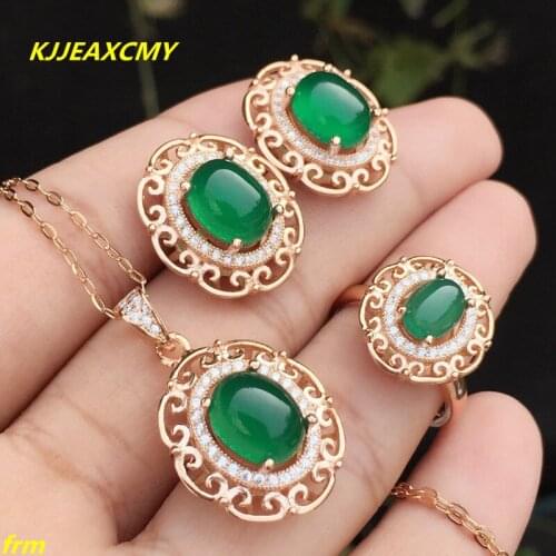 KJJEAXCMY Fine jewelry, 925 sterling silver inlaid natural green chalcedony earrings female models 3 sets of wholesale