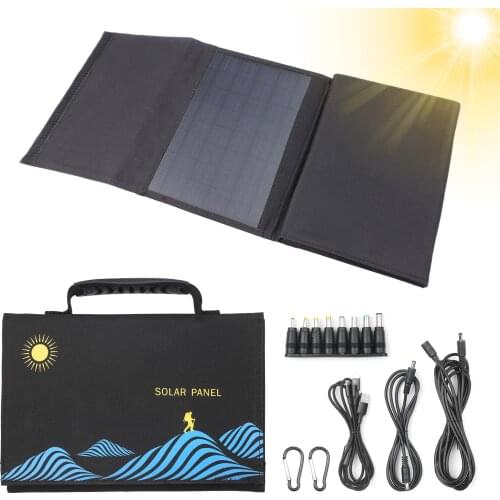 KKmoon 4-fold 30W Solar Panel Folding Bag Dual USB+DC Output Solar Charger Foldable Solar Charging Device Outdoor Power Supply