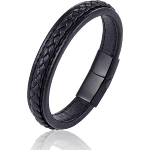 Classic 19,21,23cm Size Choose Genuine Leather Stainless Steel Magnetic Buckle Men Women Leather Bracelet Fashion Charm Bracelet