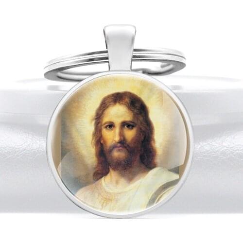 Classic Vintage Jesus Design Glass Cabochon Metal Key Chain Charm Men Women Key Ring Gods Jewelry Gifts Keychains