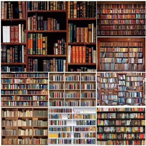 Bookshelf Photography Backdrop Bookcase Library Office For Video Conference Vintage Party Photo Background Books