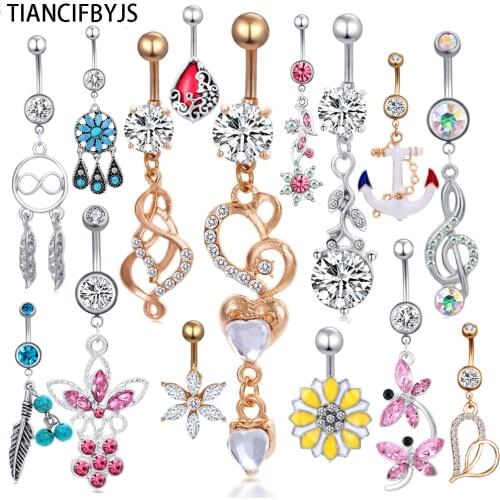 Mix Different Style Body Piercing Jewelry Stainelss Steel 15pcs/lot Charm Sexy Dangle Barbell Earring Navel Belly Button Ring