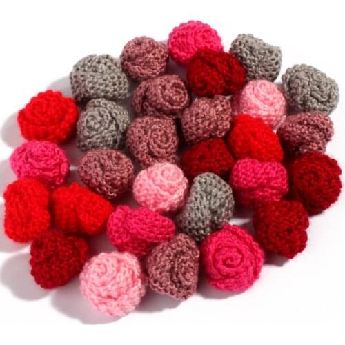 10pcs/lot 6 colors 3cm Mini Knitting Wool Rose Flower for DIY Hair Accessories Cute Rolled Woolen Yarn Ball for Women Clothing