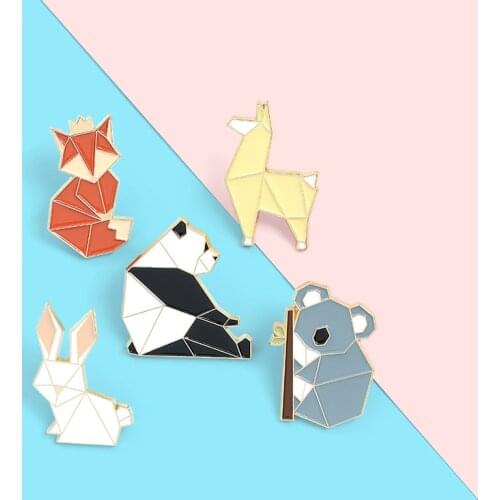 Cartoon Cute Geometric Square Animal Enamel Pins Panda Fox Rabbit Dog Sloth Brooch Alloy Badge Sweet Woman Jewelry Gift For Kid