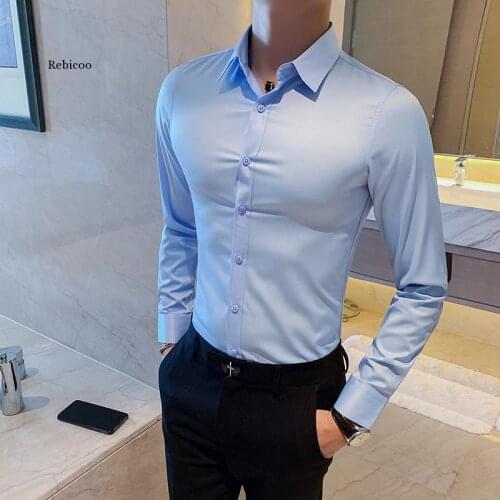 British Style New Solid Shirt Men Long Sleeve Fashion 2021 Autumn Business Formal Wear Men Shirts Slim Fit Casual Blouse Men