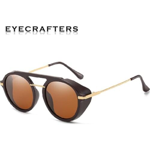 2020 Polarized New Mens Womens Retro Gothic Steampunk Driving Sunglasses Punk TR90 Frame Round Sunglasses Fashion Sunglasses