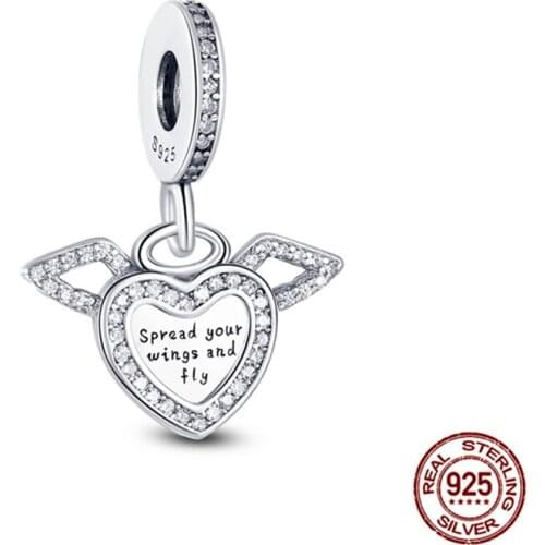 2021New S925 Sterling Silver Angel Wings and Love Charm Fit Original 3mm Bracelet&Bangle Making Fashion DIY Jewelry For Women