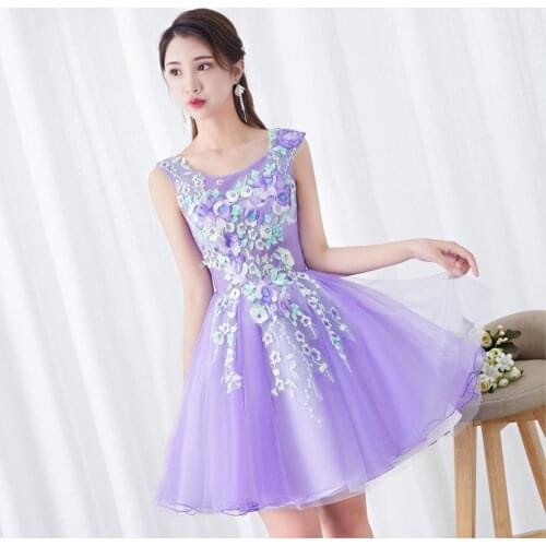 New light purple short sweet lady girl women princess bridesmaid banquet party ball performance dress gown free shipping
