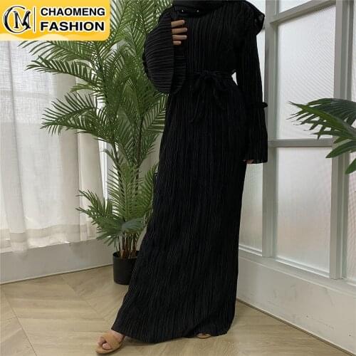 New Arrival Abaya Dubai Pleated Solid Color Turkey Arabic Elbise Muslim For Women Hijab Dress Caftan Vestidos Islamic Clothing