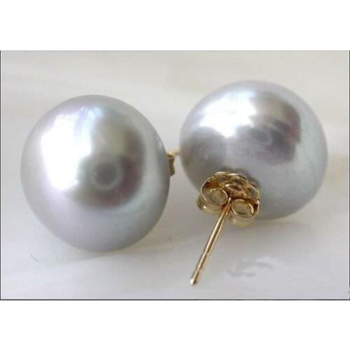 Lovers women good Wholesale price 16new HOT PERFECT ROUND 7-8MM Gray SOUTH SEA GENUINE PEARL EARRING