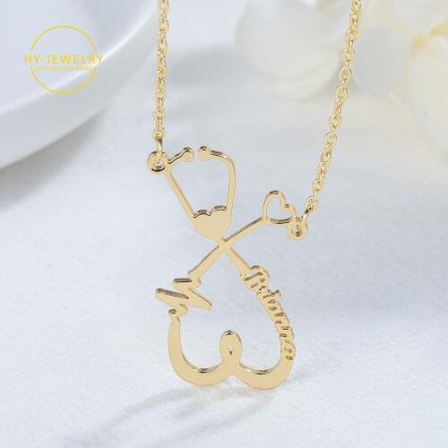 Personalized Name Necklace Gold Stainless Steel Pandents Custom Stethoscope Name Necklacs For Women Nameplate Jewelry Gift 2021