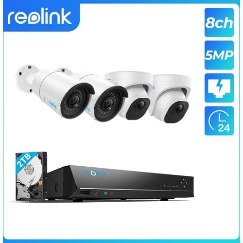 Reolink Outdoor HD Video Surveillance Kit 8ch PoE NVR 4 pcs PoE IP Cameras 2TB HDD IP66 RLK8-520B2D2 5MP