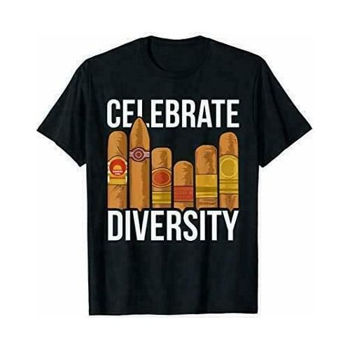 Cigar Shirts For Men Celebrate Diversity Cigars Whiskey Black Cotton T-Shirt