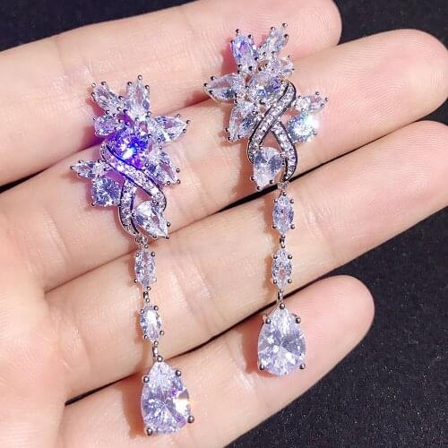 New Vintage Chandelier Drop Earring Sliver Color Zircon Jewelry for Partying Prom Evening Christmas Gift