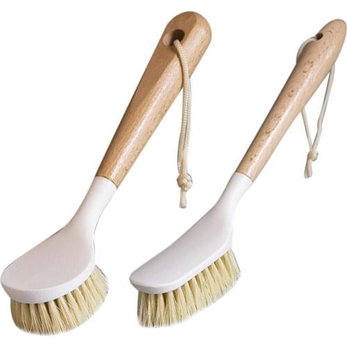 Wooden Long Handle Pan Pot Brush Dish Bowl Washing Cleaning Brush Practical Hanging Nonstick Oil Kitchen Cleaning Tools elegant