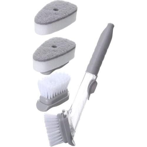 Cleaning Brush Washing Dish Sponge Sponge Scrubber Dispenser Dishwashing Long Handle Kitchenware 2 In 1 Kitchen Bowl